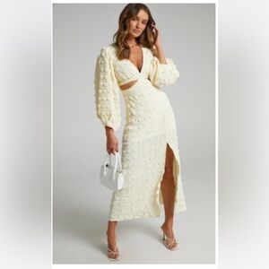 SHOWPO TABATHA DRESS - long sleeve cut out in butter yellow NWT